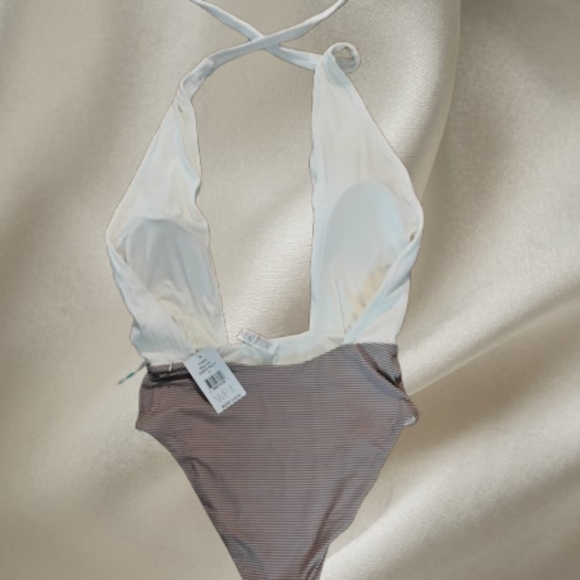 NWT Wet Magnolia Halter Swimsuit – Cream & Mocha Stripe – Size M – $188 Retail#9 - Picture 3 of 4